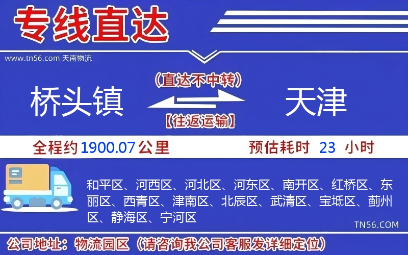 橋頭鎮(zhèn)到天津物流公司 橋頭鎮(zhèn)到天津物流公司