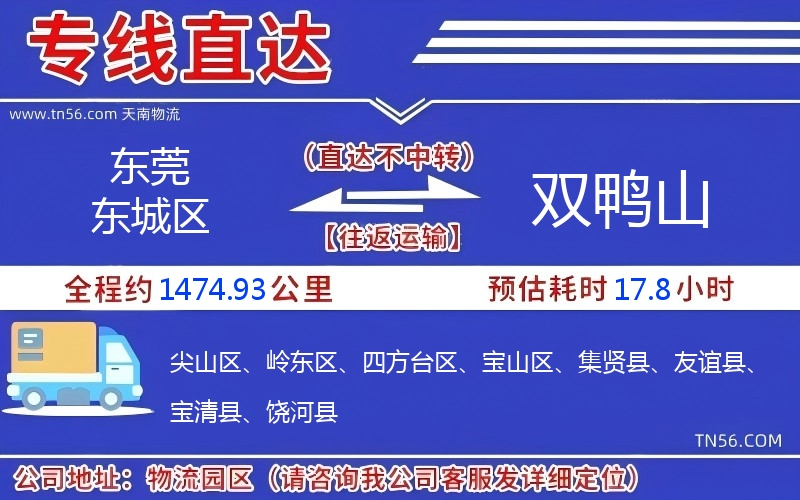 東莞東城區到雙鴨山物流公司